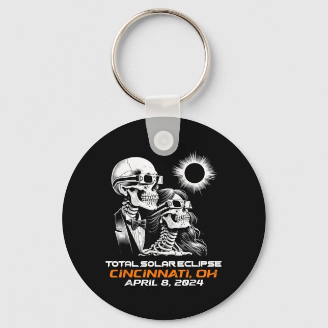 Skeleton Total Solar Eclipse Cincinnati Ohio Key Ring (Front)