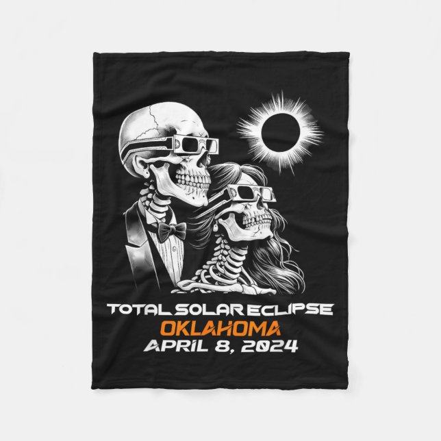 Skeleton Total Solar Eclipse Oklahoma Ok Fleece Blanket (Front)