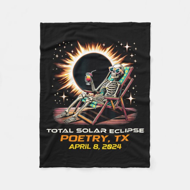 Skeleton Total Solar Eclipse Poetry Texas Fleece Blanket (Front)