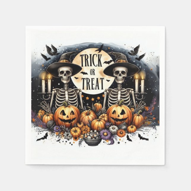 Skeleton Trick or Treat Party Paper Napkins (Front)