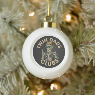 Skeleton Twin Dads Club Ceramic Ball Christmas Ornament