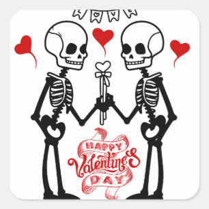 Skeleton Valentine’s Day Sticker, Valentines Day Square Sticker