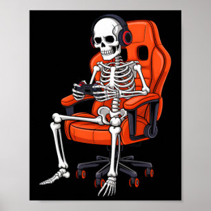 Skeleton Video Game Halloween For Men Boys Kids To Poster