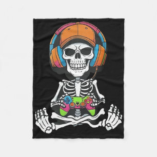 Skeleton Video Game Halloween Gaming Gamer Boys Me Fleece Blanket