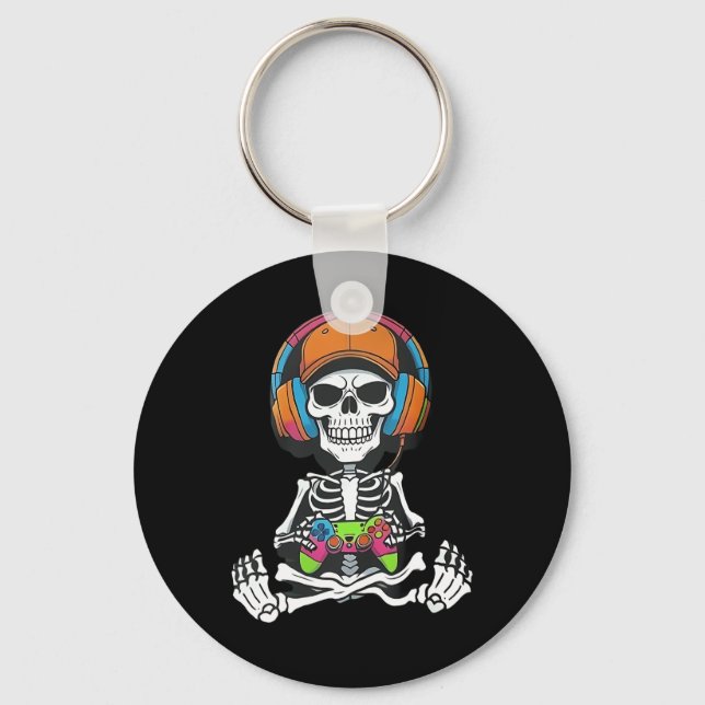 Skeleton Video Game Halloween Gaming Gamer Boys Me Key Ring (Front)
