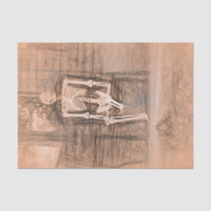 Skeleton Vintage Old Antique Sepia Art Sketch Tissue Paper