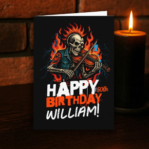 Skeleton Violin Player Musicians Birthday Card