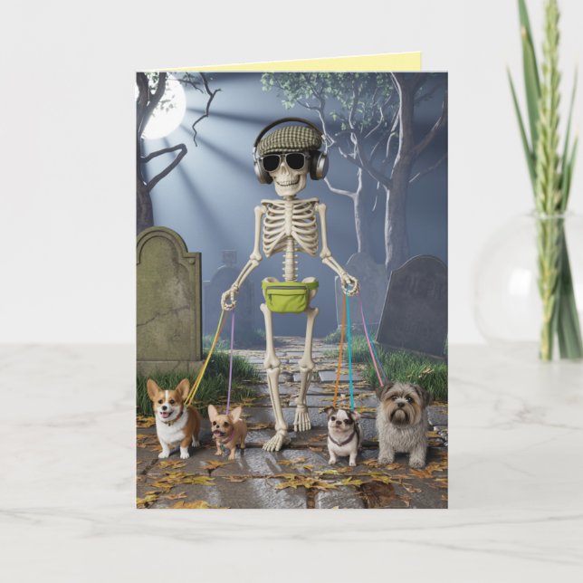 Skeleton Walkin' the Dog Card (Front)