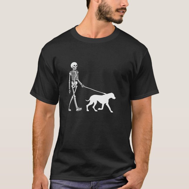 Skeleton Walking a Dog Rhodesian Ridgeback Hallowe T-Shirt (Front)
