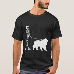 Skeleton Walking A Newfoundland Dog Halloween Outf T-Shirt