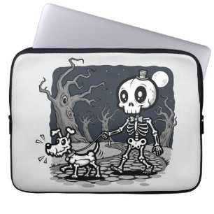 Skeleton Walking Dog Halloween Art Laptop Sleeve