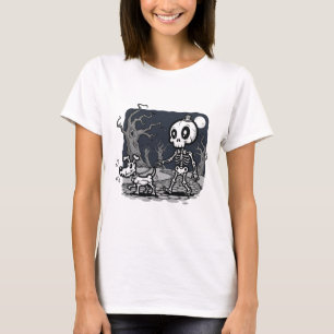 Skeleton Walking Dog Halloween Art T-Shirt