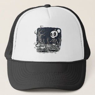 Skeleton Walking Dog Halloween Art Trucker Hat