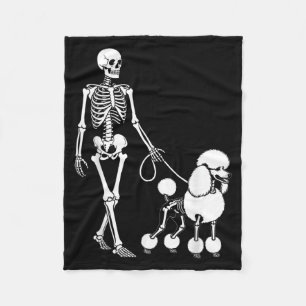Skeleton Walking Poodle Dog Lovers Halloween Humou Fleece Blanket