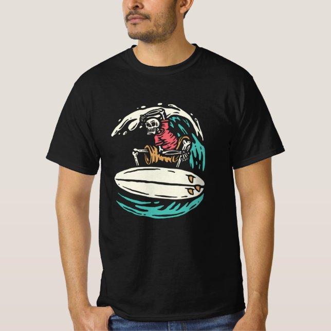 SKELETON WAVE RIDER SURF WAVES T-Shirt (Front)