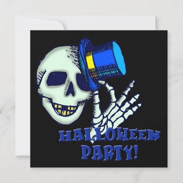 Skeleton Wearing Hat Halloween Party Invitation (Front)