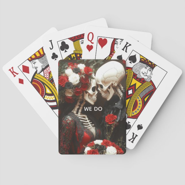 Skeleton Wedding Black & Red Playing Cards (Back)