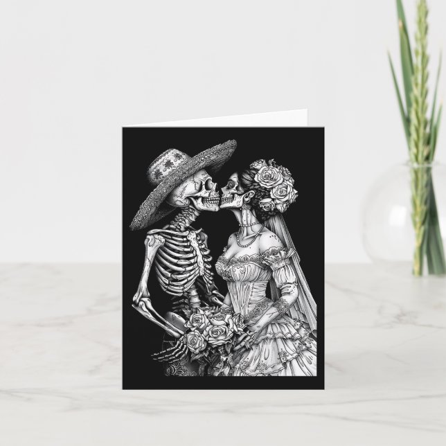 Skeleton Wedding Bride And Groom Day Dead Hallowee Card (Front)