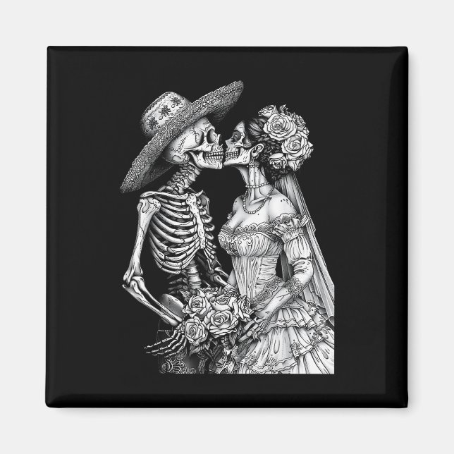 Skeleton Wedding Bride And Groom Day Dead Hallowee Magnet (Front)