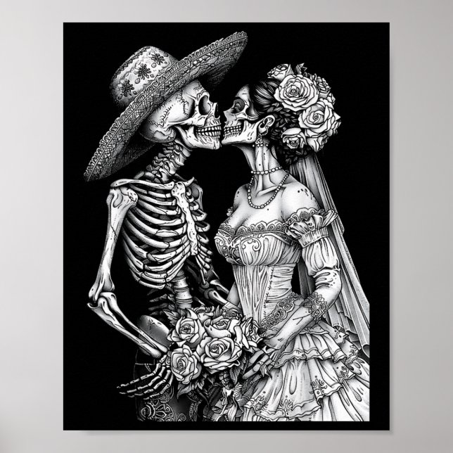 Skeleton Wedding Bride And Groom Day Dead Hallowee Poster (Front)