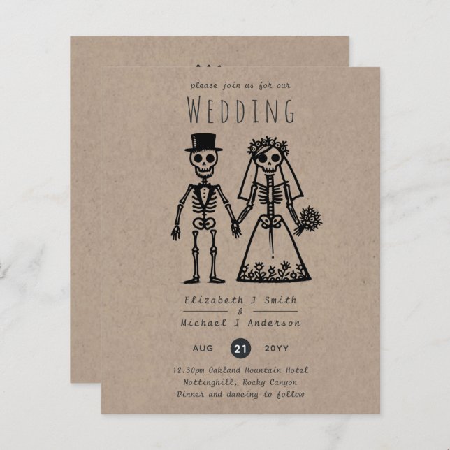 Skeleton Wedding Cartoon Bride Groom Fun Handdrawn (Front/Back)