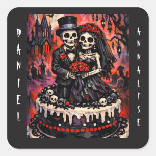 Skeleton Wedding, gothic Lovers Embrace  Square Sticker