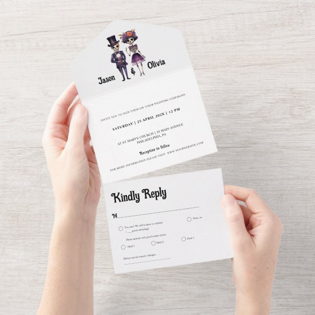 Skeleton Wedding Invitation all in one (Tearaway)