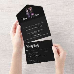 Skeleton Wedding Invitation all in one black