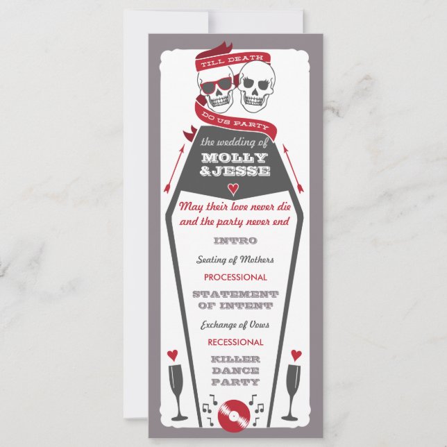 Skeleton Wedding Program - Valentine Red (Front)