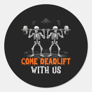 Skeleton Weightlifter Bodybuilder Workout Fitness  Classic Round Sticker