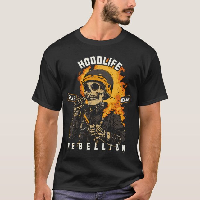 Skeleton Welder in Flames - HoodLife Welder Gift D T-Shirt (Front)