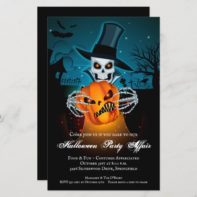 Skeleton Wicked Affair Budget Halloween Invitation (Front/Back)