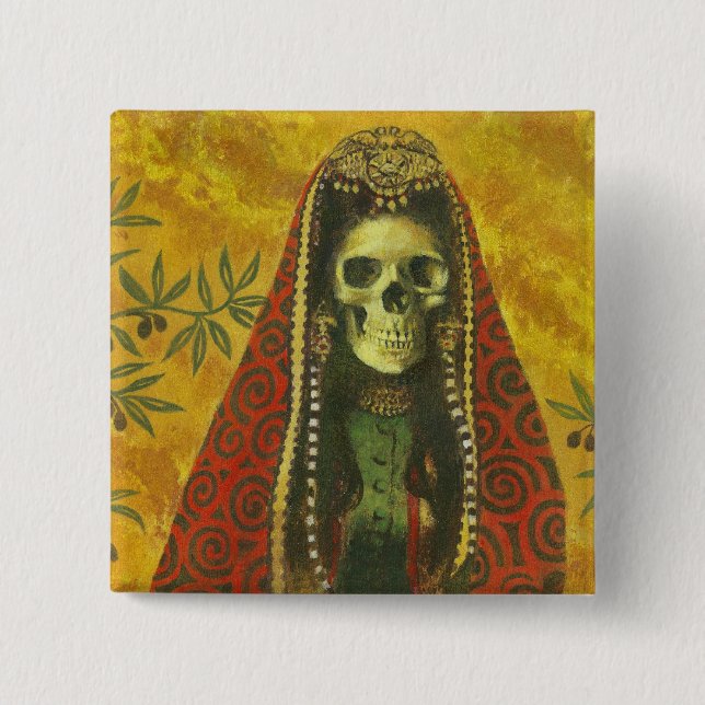 Skeleton Witch Design 15 Cm Square Badge (Front)