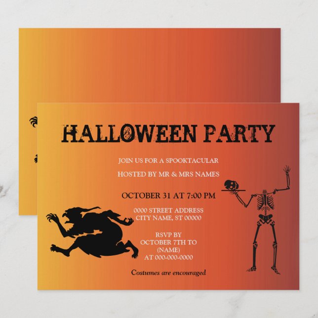 Skeleton Witch Halloween Invitation (Front/Back)