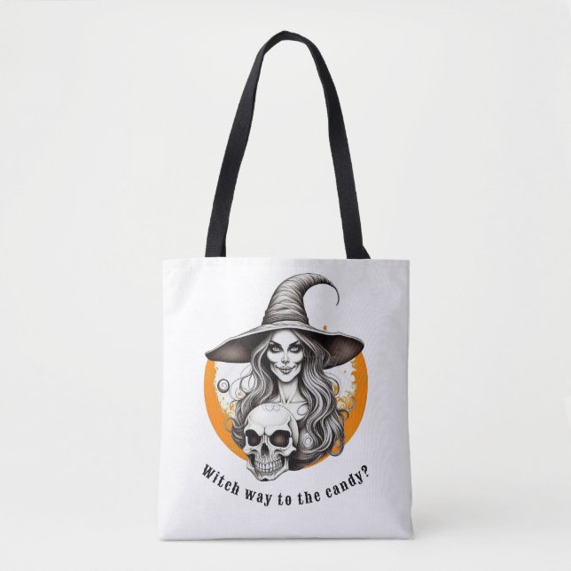 Skeleton Witch Halloween Realistic Art Tote Bag (Front)