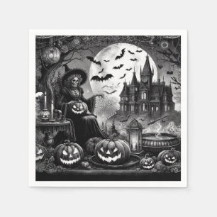 Skeleton Witch Pumpkin  Napkin