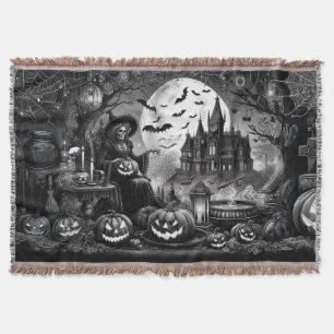 Skeleton Witch Pumpkin  Throw Blanket