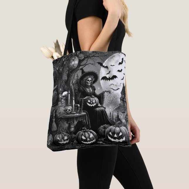 Skeleton Witch Pumpkin  Tote Bag (Close Up)