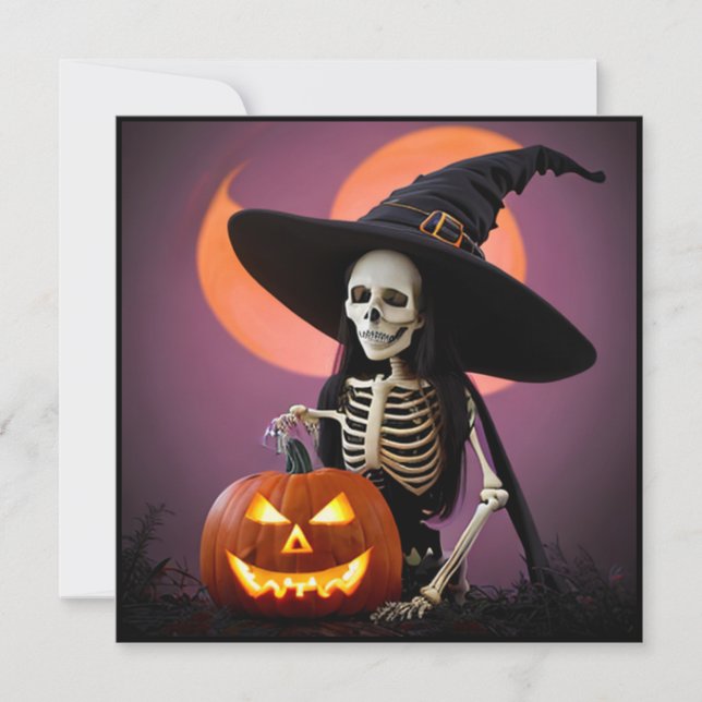 Skeleton Witch with Pumpkin Halloween Party Invitation (Front)