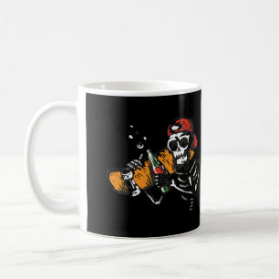 Skeleton with a bottle on a coffee mug