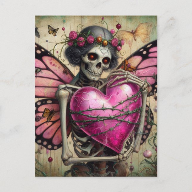Skeleton with a Heart Wrapped in Thorns Postcard (Front)