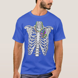 Skeleton With Beads & Fleur De Lis Heart Mardi Gra T-Shirt