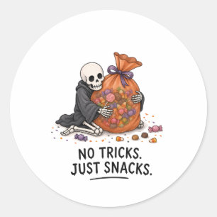 Skeleton with Candy Bag Funny Halloween Illustrati Classic Round Sticker