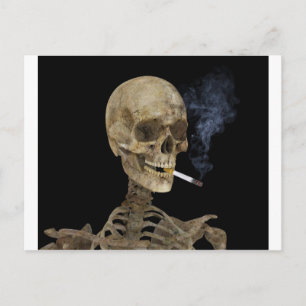 Skeleton with cigarette postcard