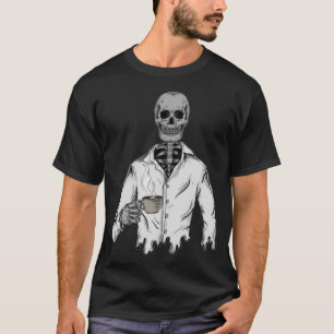 Skeleton with Coffee – happy halloween  T-Shirt