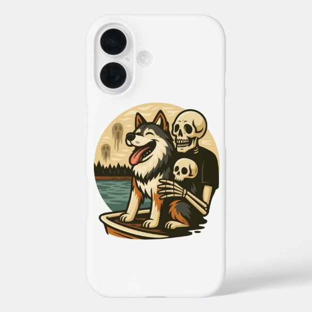 Skeleton with Dog on Haunted Lake Horror Art Case-Mate iPhone Case (Back)