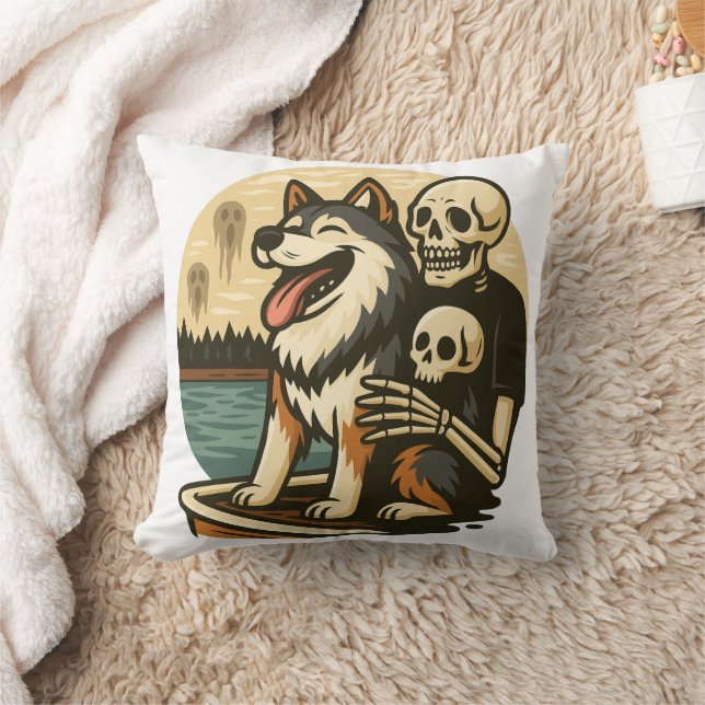 Skeleton with Dog on Haunted Lake Horror Art Cushion (Blanket)