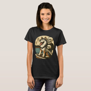 Skeleton with Dog on Haunted Lake Horror Art T-Shirt