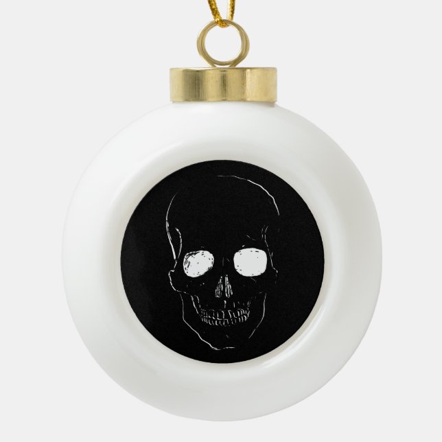 Skeleton with Glowing Eyes on a  Ceramic Ball Christmas Ornament (Front)