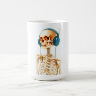 Skeleton with headphones coffee mug